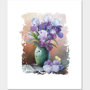 art, picturesque oil painting, bouquet of spring flowers irises Posters and Art